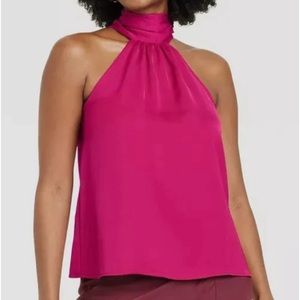 A New Day Pink Satin Halter top
